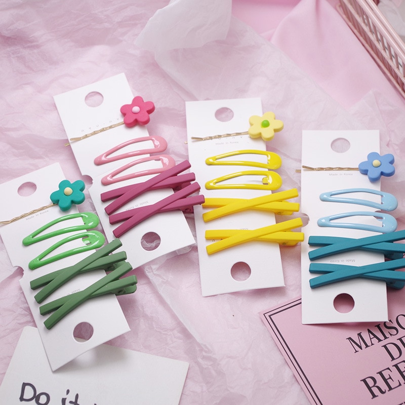 5PCS/LOT Cute Girls Hair Pins and Clips Set Baby Kids Flower Barrette Hairgrips Candy Colors Child Headwear Hair Accessories