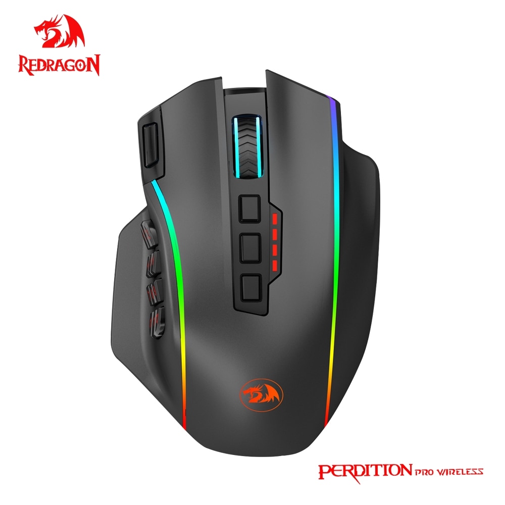REDRAGON-ratón inalámbrico para juegos, periférico ergonómico programable con 19 botones, Perdiction M901-KS Elite, RGB, USB, 2,4G, 16000DPI