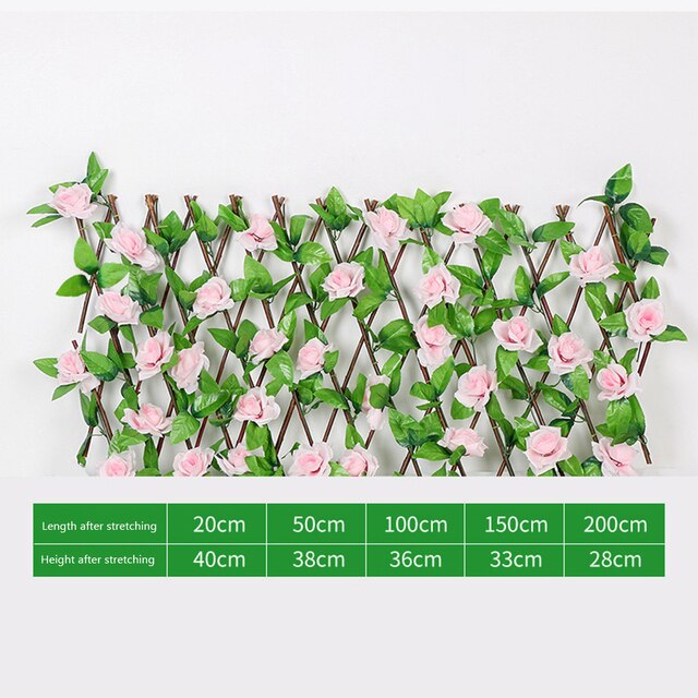 Telescopic Fence Artificial Rose Flower Garden Wall Privacy Fence Outdoor Garden Backyard Balcony Leaf Wood Telescopic Fence: Pink