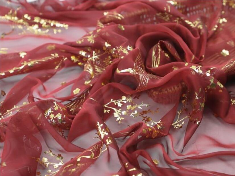 Dress Dancing Fabric Bronzing Chiffon Fabric Flower Shiny Fabric Bronzed Costume Material DIY Stage Cosplay Dress 1Meter