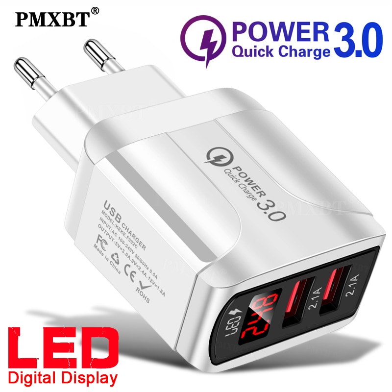 Usb lader med ledet vise dobbel usb havn 2.4a hurtiglading til iphone 8 lader adapter mobiltelefon ladere til samsung  s10