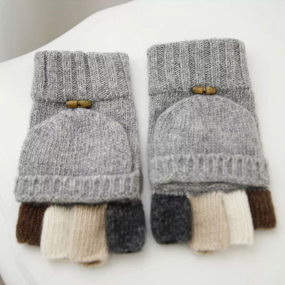 Mittens Stitching Color With Flip Top Knitted Men Gloves Outdoor Sports Cycling Warm Half Finger Winter Thickened Hiking