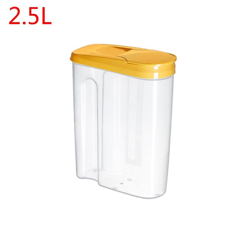 1.8L/2.5L Cereals Storage Container Airtight Plastic Kitchen Food Seal Pot Cereal Grain Bean Rice Snacks Box Canister Jar: Yellow-2.5L