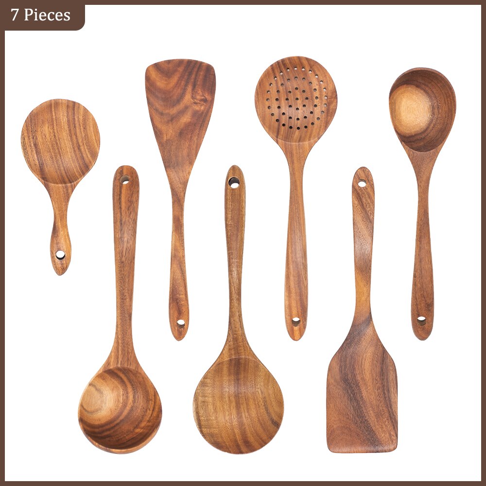 Wooden Kitchen Utensils Set Cooking Spatula Tools Kit Healthy Turners Spoon Baking Eco-friendly ustensile de cuisine bois: 7pcs