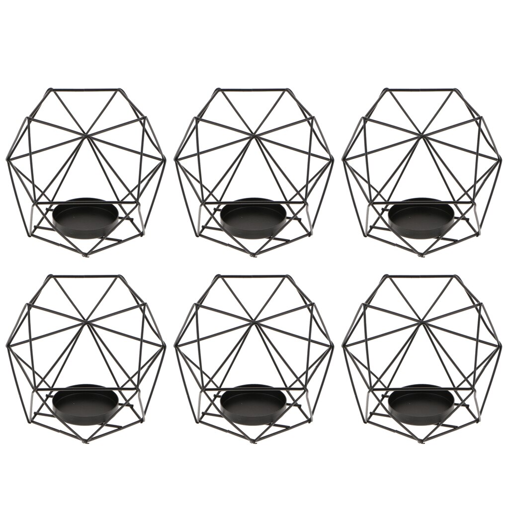 Photophore géométrique 3D noir 6 pièces | Chandelier votif de mariage