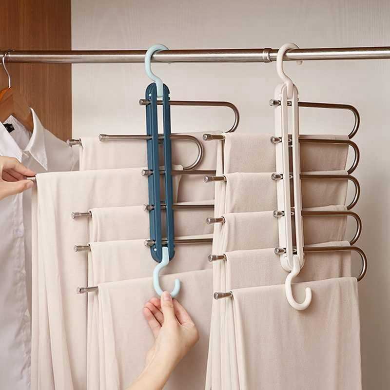 Percha de pantalones plegable telescópica multicapa, estante de almacenamiento para dormitorio, armario, organizador de ropa
