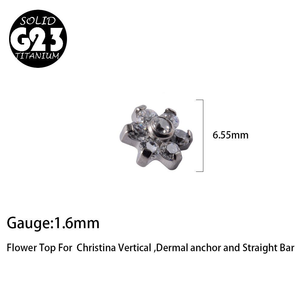 1PC G23 Titanium Christina Vertical Hood Piercings CZ Gem Dermal Anchor Crystal Flower Straight Barbell Jewelry Piercing 1.6mm: Champagne gold
