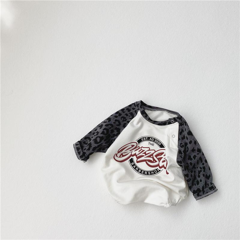 Outono bebê bodysuit leopardo impressão manga longa de uma peça da criança menino macacão roupas da menina do bebê 0-24m: 3952gray / 24 m