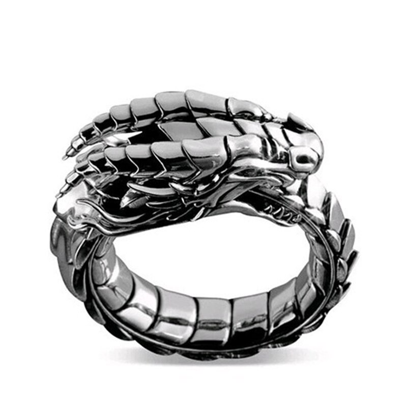 Unisex Vintage Zilver/Goud Draken Gesneden Ring Etnische Stijl Verstelbare One Size Opening Ring BUTT666