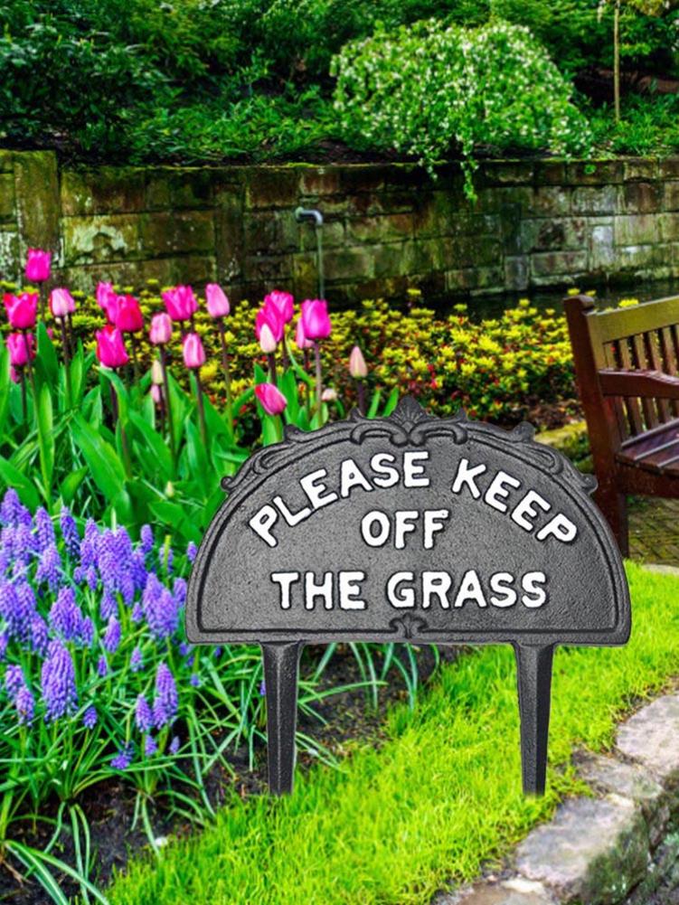 Tuin Yard Teken Houd Uit De Gras Teken Met Stake Waarschuwing Logo Gietijzeren Yard Teken Voor Buiten Tuin decoratie