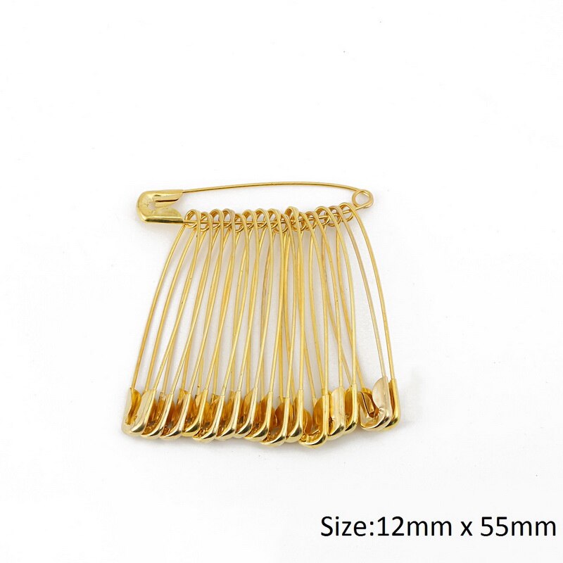 50 stk guld sikkerhedsnål diy mini spænde pin pick størrelse 6mm-12mm tøj metal værktøj til håndarbejde synåle tilbehør: 12 x 55mm