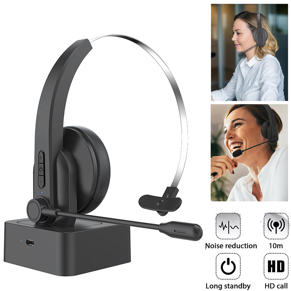 Bluetooth 5.4 Kopfhörer mit Mic Ladebasis Drahtloses Headset für PC Laptop Call Center Büro 12H Sprechzeit