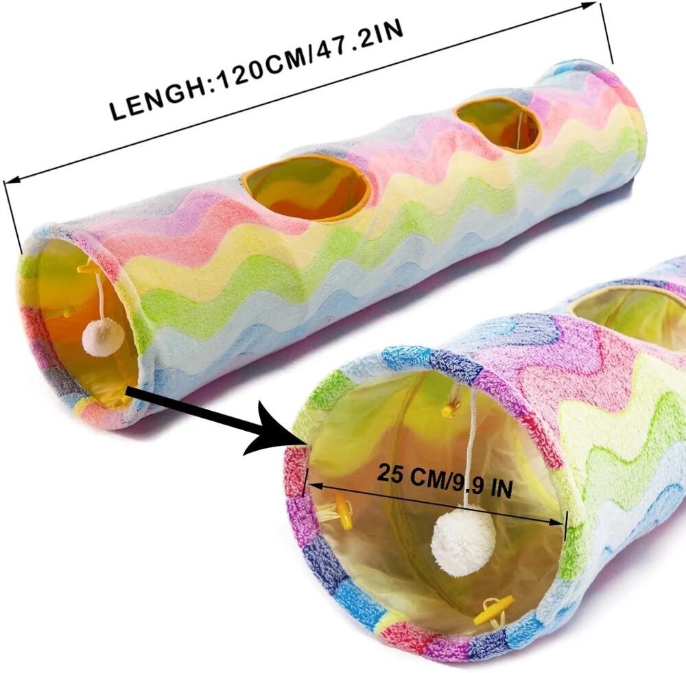 Flanel Regenboog Kat Kanaal Met Ballen Kat Speelgoed Vouwen Training Tunnel Buis Kat Tent Konijn Boren Spel Kat Accessoires