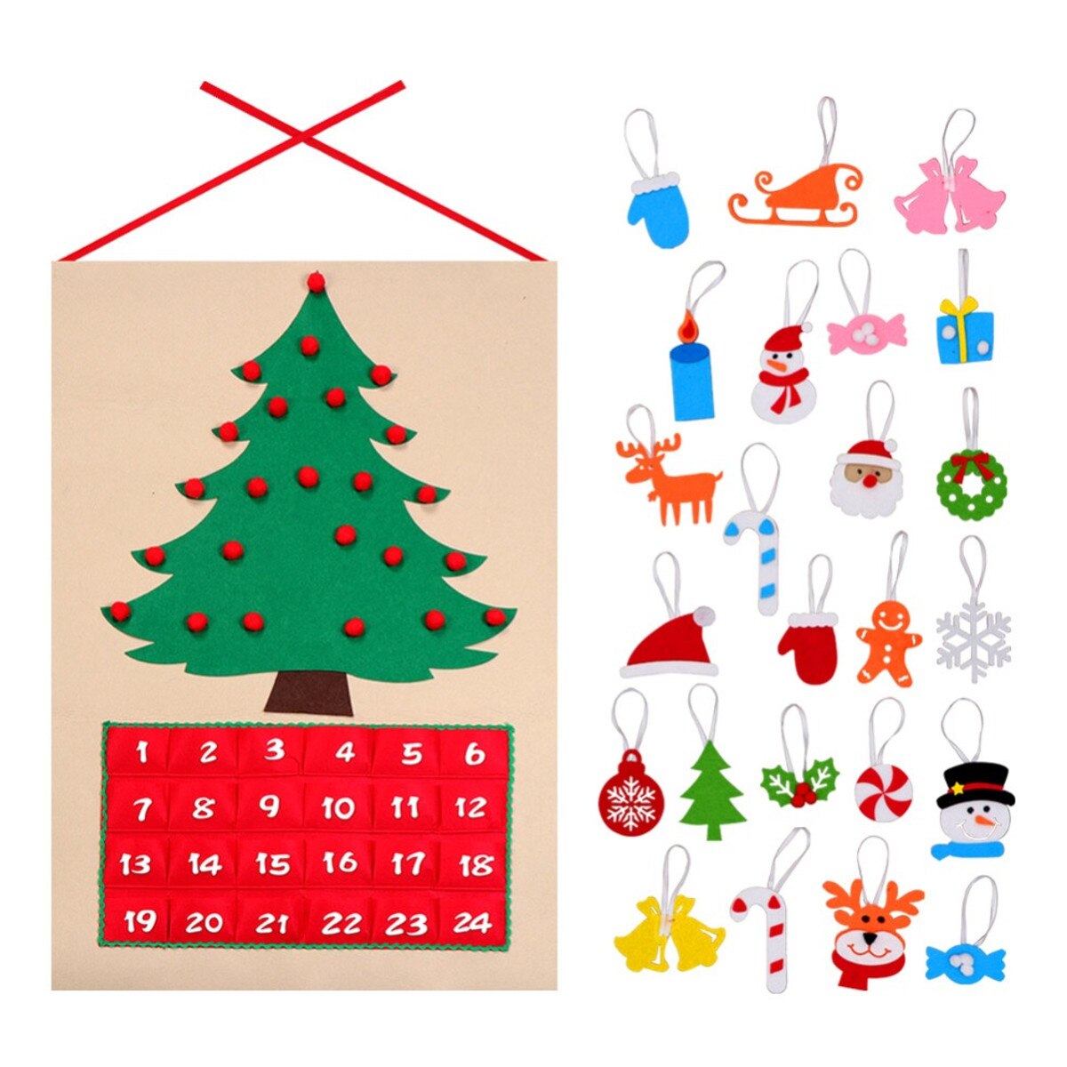 Felt DIY Christmas Tree Advent Calendar Birthday Advent Calendar Fabric Advent Calendar with Pockets Year Decor