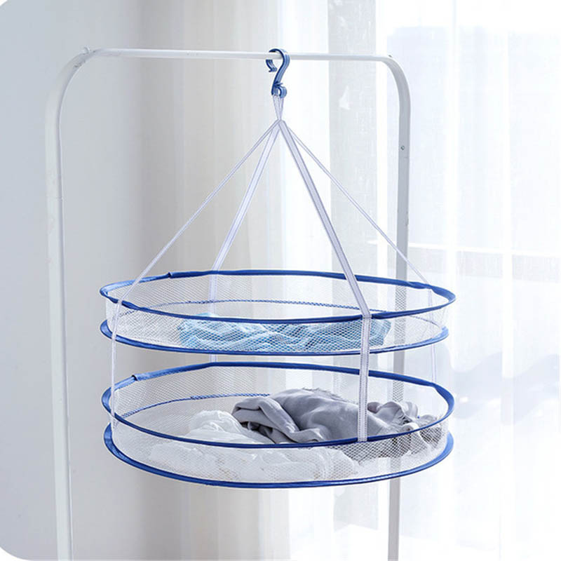 Tendedero redondo de doble capa, plegable, para colgar ropa, cesto para ropa, secador de suéter, red de secado de tela, percha de malla para ropa interior