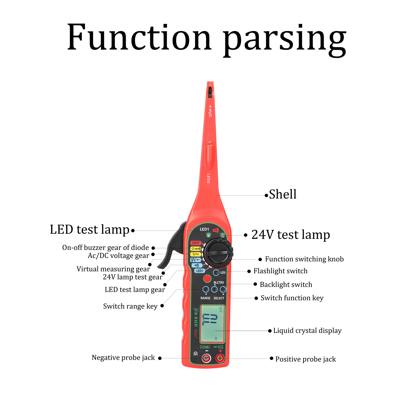 Handheld Intelligent Multimeter Digital Car Auto Circuit Tester Auto Repairs Multimeter Automatic Ranges 24V LED Dual Test