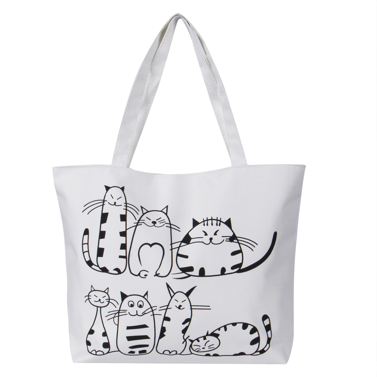 Harajuku Cartoon Cats Print Zipper Bag Canvas Shoulder Bag Messenger Satchel Tote Shopping Handbag