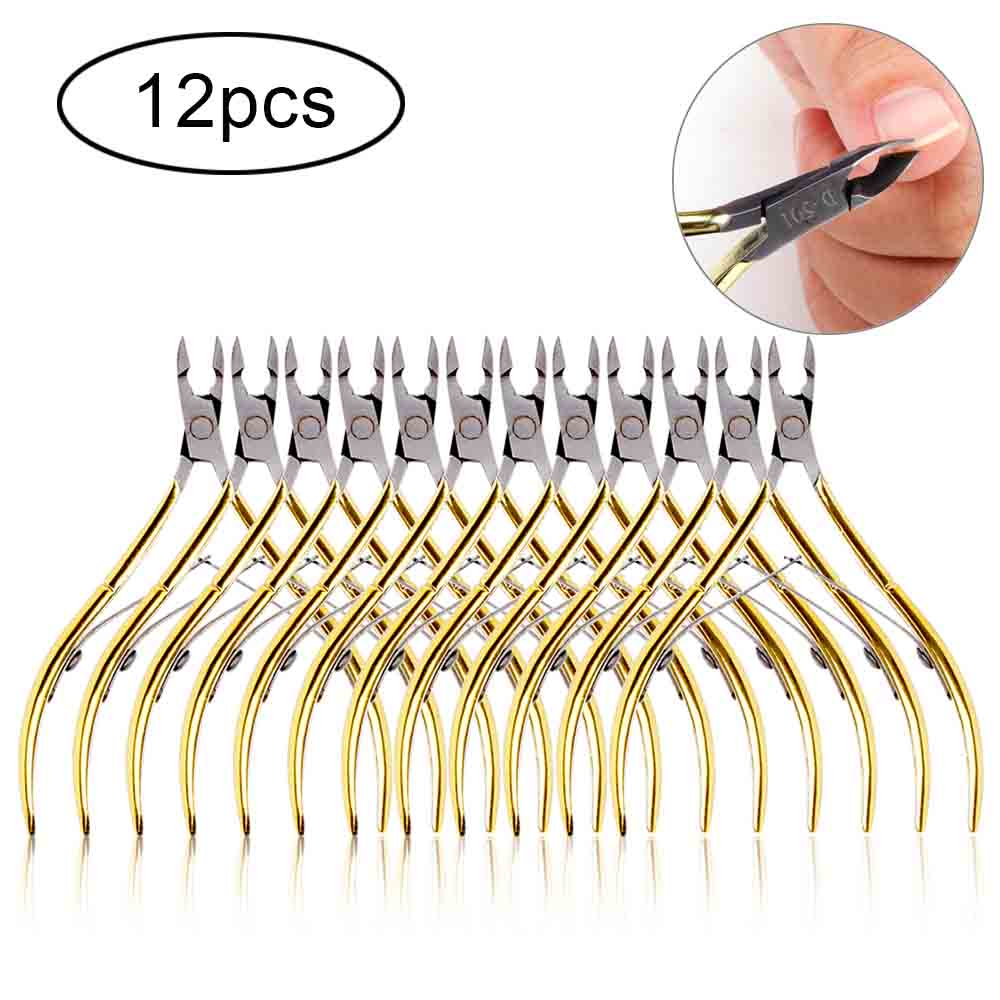 Nail Art 4/8/12pcs Nail Cuticle Nipper Clipper Manicure Pedicure Stainless Steel Toenail Ingrown Edge Cutter Dead Skin Remover: 12pcs Gold
