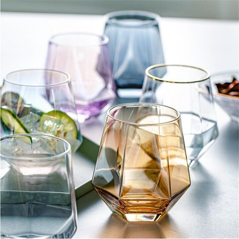Verre à eau Hexagonal coloré de 300ml, pour la fabrication de bière, de whisky,
