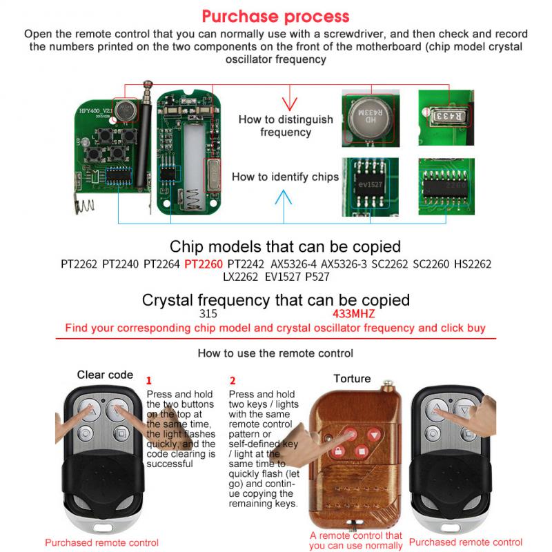 Universal 4 Buttons Garage Door Opener Remote Control 433MHZ Clone Fixed Learning Rolling Code Duplicator Garage