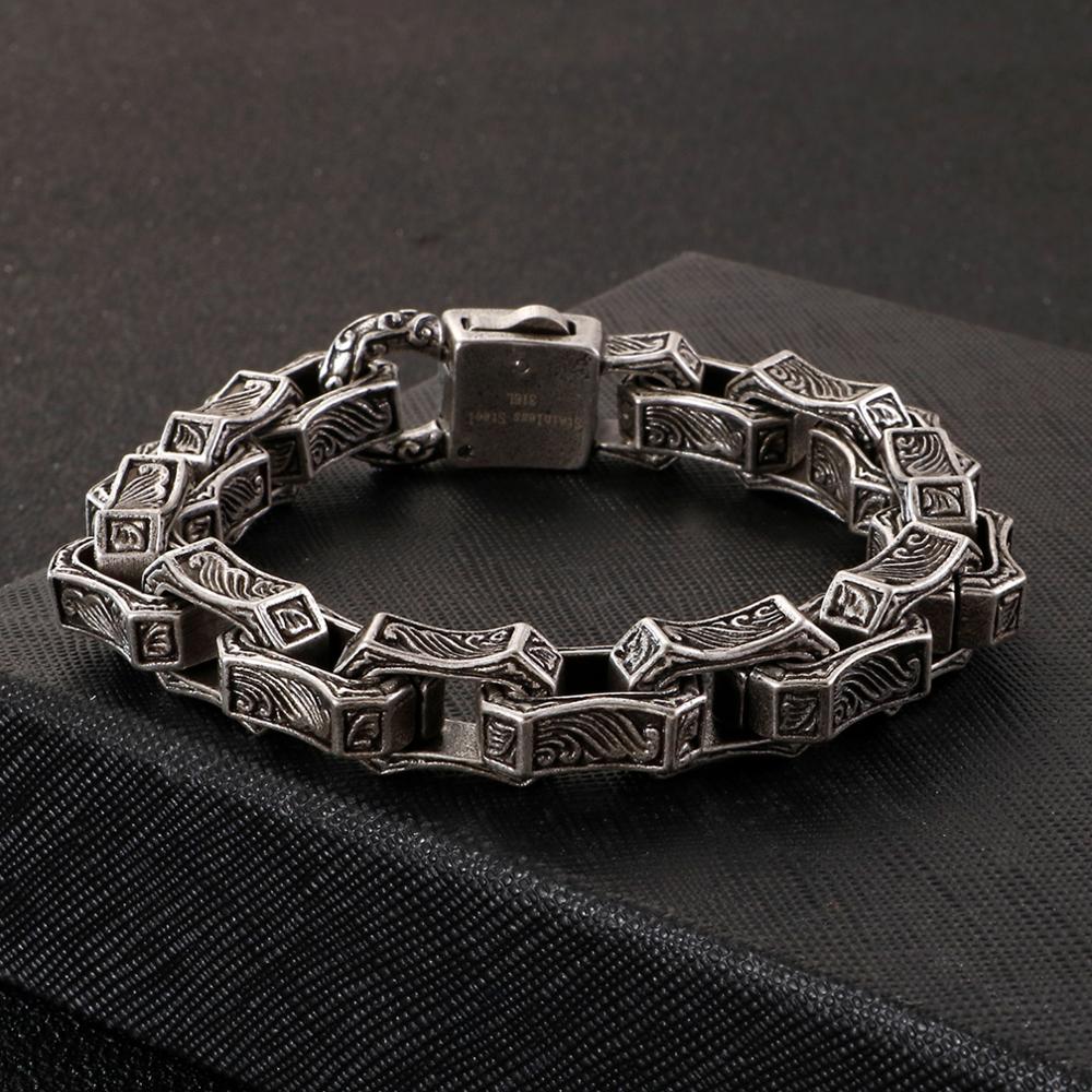 Punk Vintage Crub Platz Box Link Kette Manschette Männer Armband Matt Schwarz/Silber Farbe Viking Männlichen Armreif Modeschmuck