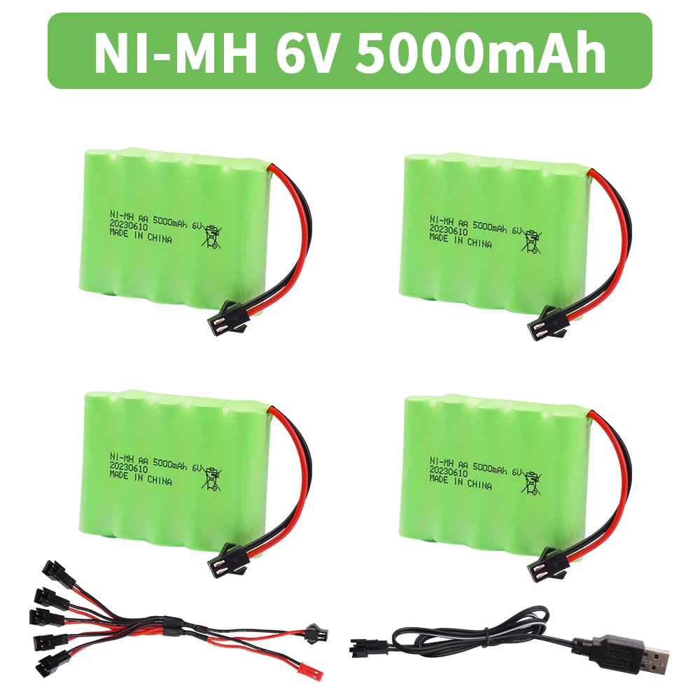 6V 5000mAh NiMH-Akku mit USB-Ladegerät für Rc-Spielzeug, Autos, Tankwagen, Roboter, Waffen, Boote, AA Ni-MH, 6V-Akku: Orange