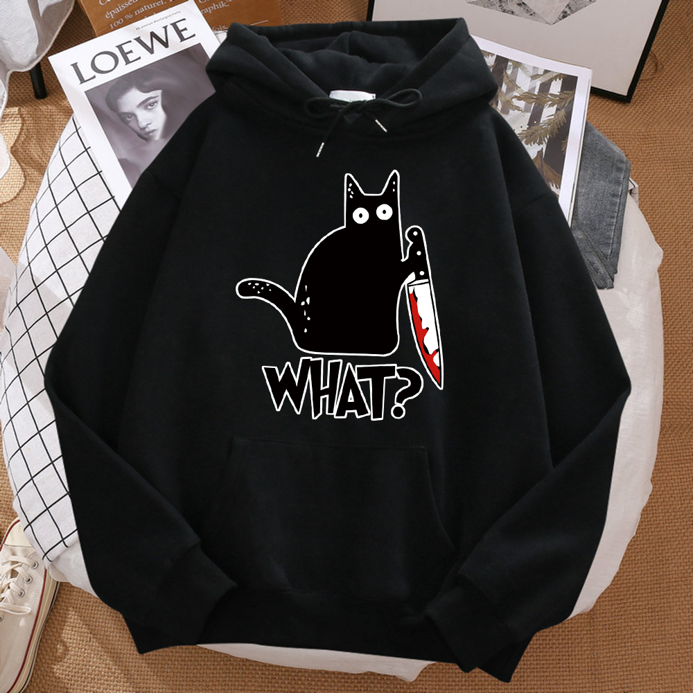 Que lindo pequeño gato negro sosteniendo un cuchillo hombres Sudadera con capucha calle polar Sudadera con capucha Hipster otoño sudadera Hip Hop ropa mujer: S / Azul