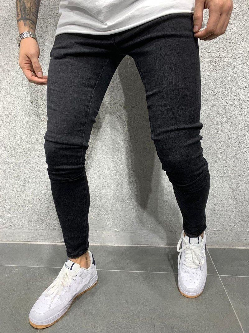 Jeans Men Elastic Waist Skinny Jeans Men Stretch Ripped Pants Streetwear Mens Denim Jeans Blue: black / S