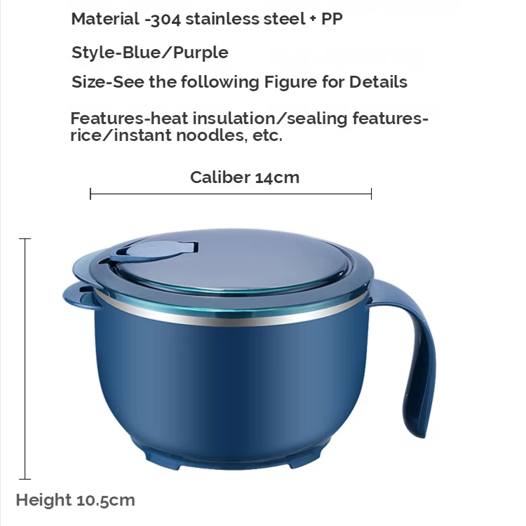 Fideo Bowl Soup Bowl con mango Bento fiambrera contenedor de almuerzo caja de almuerzo para niños Bento Box tazón de acero con tapa