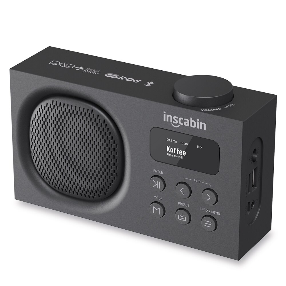 Inscabin P2/P9 Portable DAB/DAB+ FM Digital Radio/Wireless Speaker with Bluetooth/Dual Alarm Clock/Rechargable Battery: P2-Black