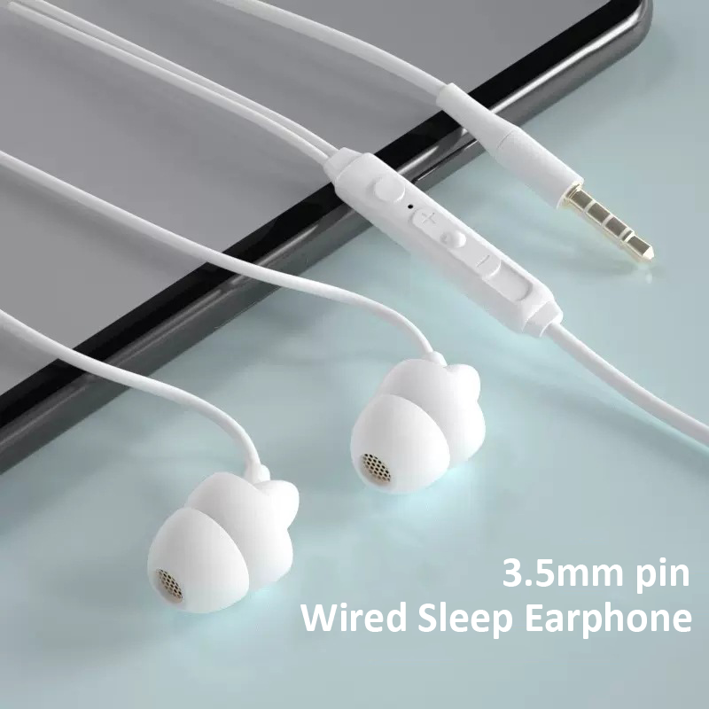 Wired Sleep Earphones 3.5mm-Pin In Ear Soft Headsets Noise Cancelling Wired Headphone with Mic Bass HiFi Stereo Silicone Earbuds: WHITE