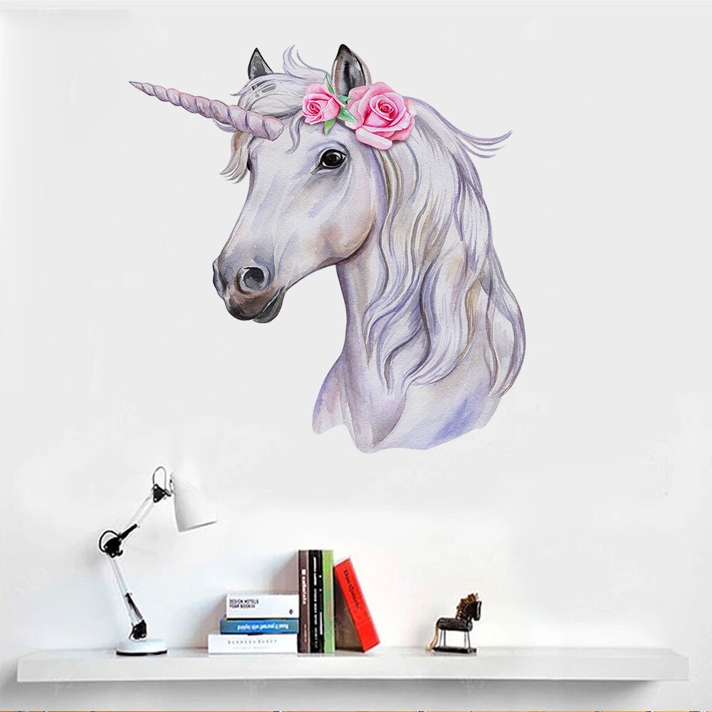 Minimalistische Handgeschilderde Met Rose Van Eenhoorn Muursticker Kinderkamer Decoratieve Schilderkunst Voor Koelkast Slaapkamer Badkamer