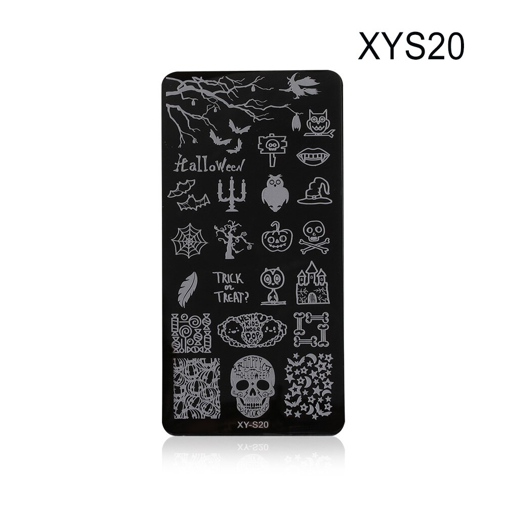 Fuld skønhed halloween kranium ben ugle edderkop jul negle stempling plade manicure billede skabelon festival negle stencil 12*6cm: Xys 20