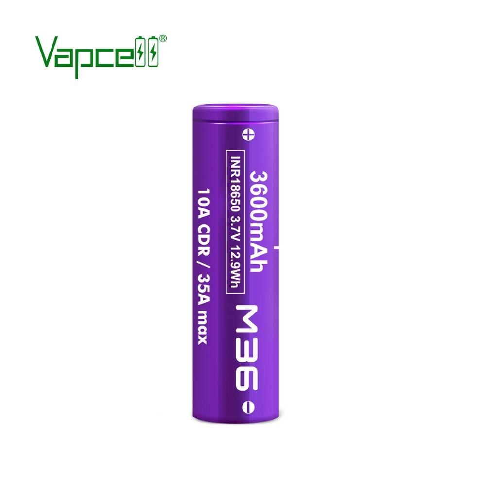 Vapcell original inr 18650 3600 mah 10a m36 3.7v li-ion batterier uppladdningsbara högeffektsbatterier för elverktygs ficklampor