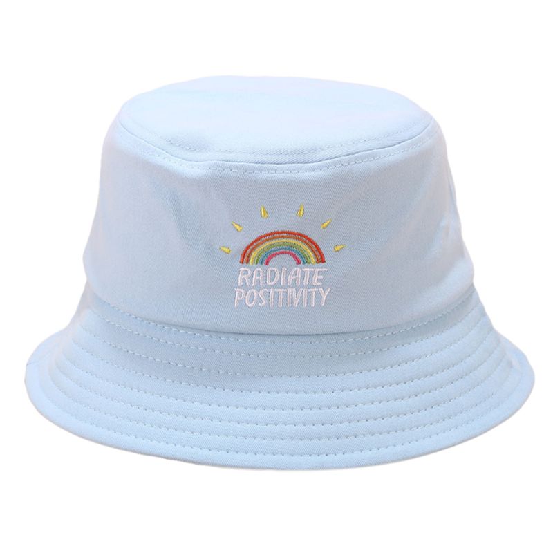Women Girl Preppy Style Flat Top Bucket Hat Rainbow Letters Embroidery Candy Color Harajuku Hip Hop Student Summer Fisherman Cap