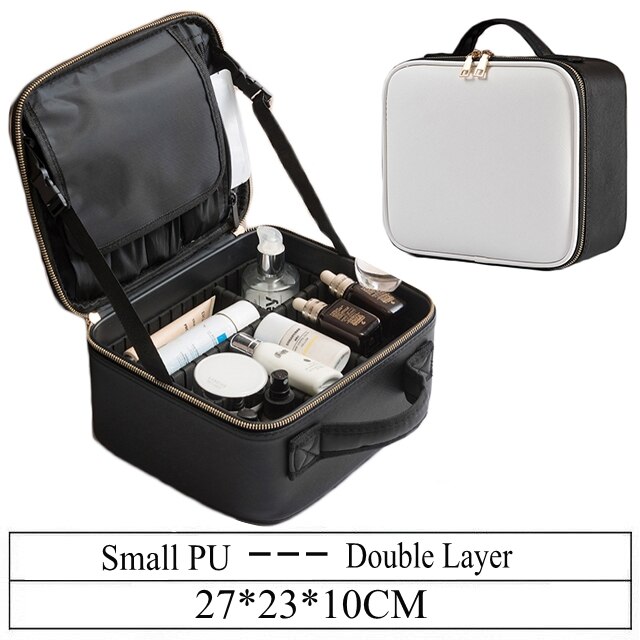 LHLYSGS PU Wasserdichte Kosmetische fallen Koffer Multi-stöckige Große Professionelle machen-hoch Tasche Frauen Schönheit Veranstalter Kosmetik Tasche: weiß S