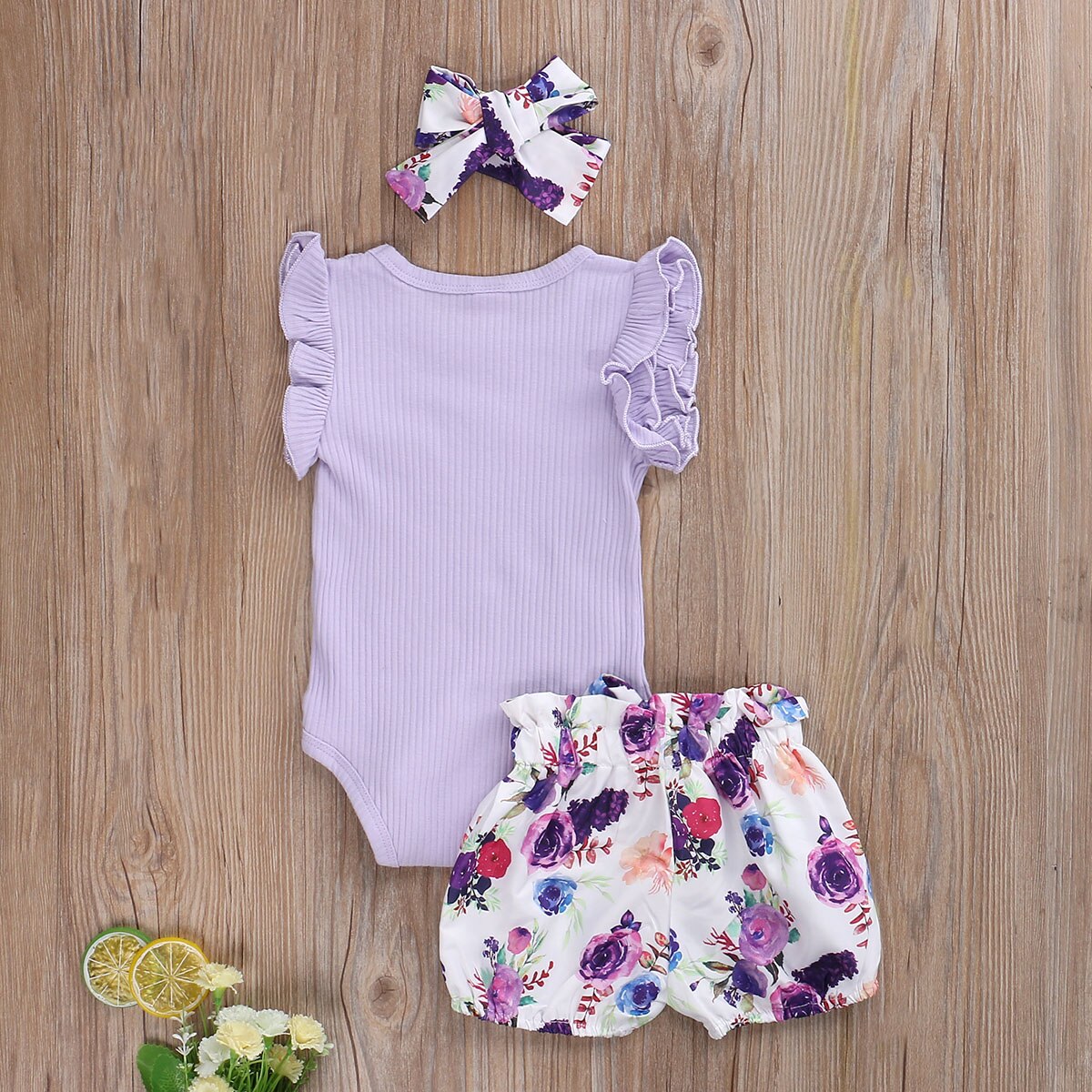 Mise au point 0-24M été filles garçons vêtements ensembles volants Shorts manches barboteuse Shorts floraux bandeau 3 pièces