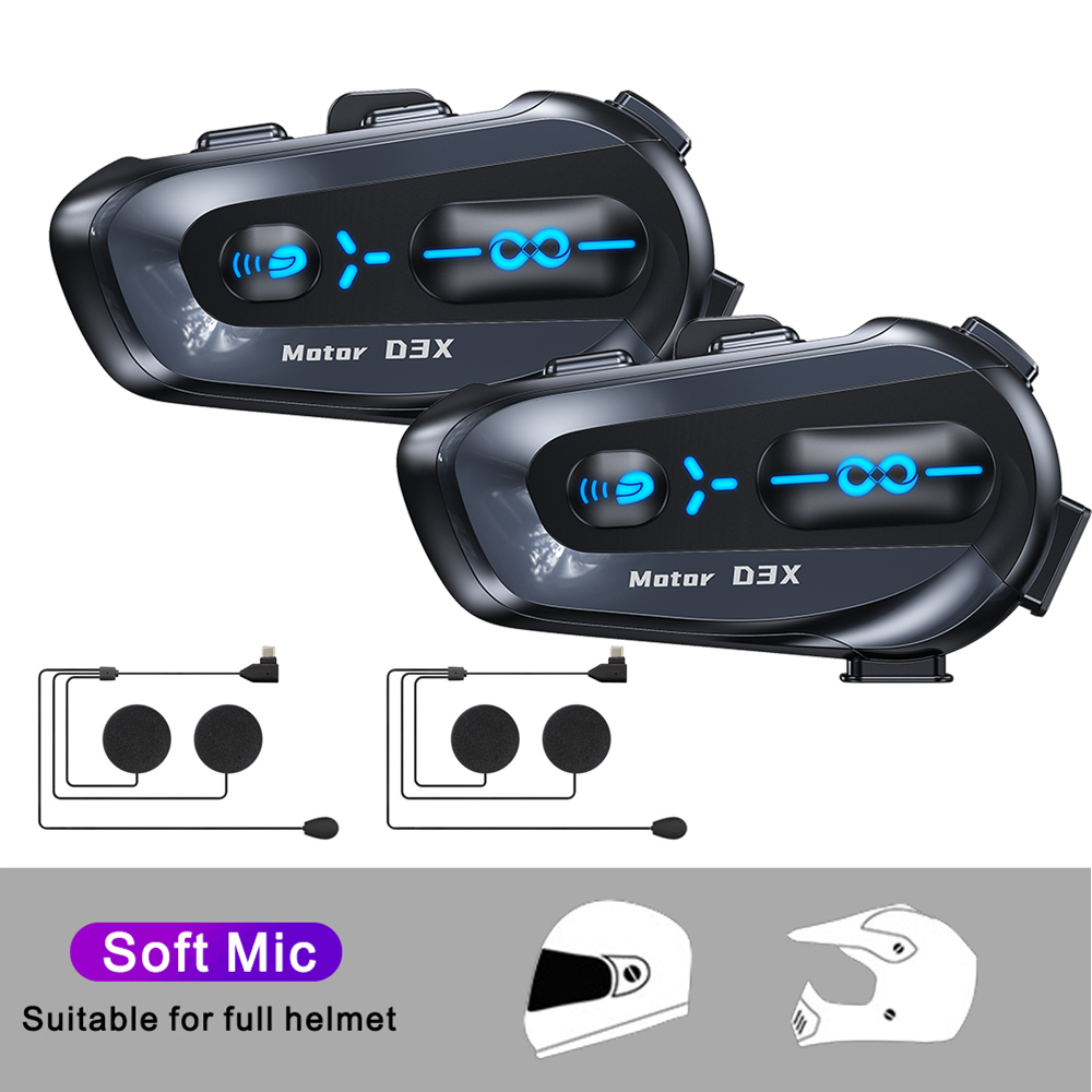 1/2 Uds casco de motocicleta intercomunicador auriculares 600M medio dúplex multi personas Interphne V5.4 auriculares con asistente de voz inteligente: Blanco