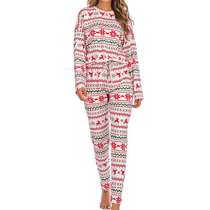 Kerstpyjama's tweedelige sets dames herfst winter letterboom print tops met lange mouwen + lange kokerbroek huispakken: Wit / Aziatische maat xl