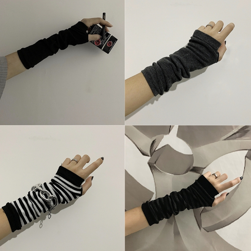 Noir Punk longs gants sans doigts manchette femmes hommes Ninja Sport extérieur Hip-hop gants coude mitaines Cool Stretch hiver bras plus