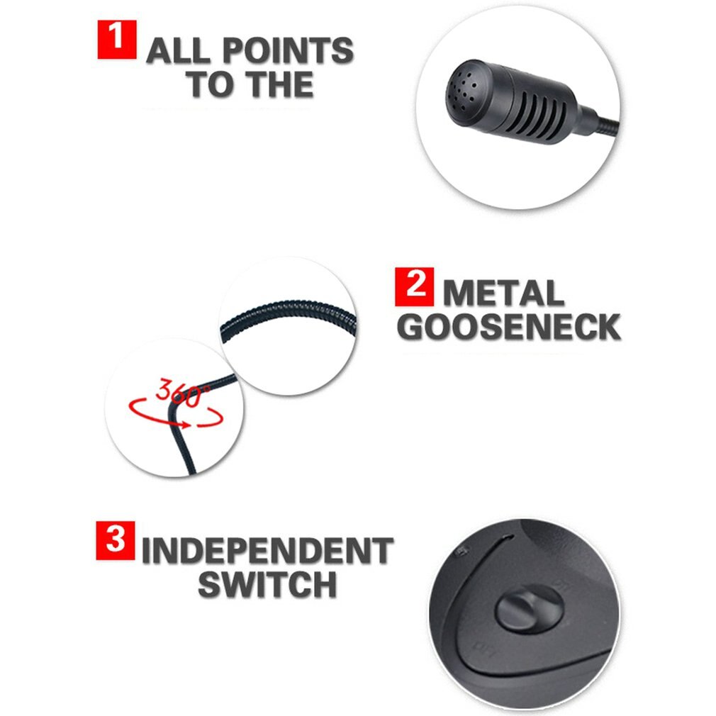 Speech Microphone 3.5mm Plug Gooseneck Mic Flexible Stand Mini Studio Mic With Wire For Computer PC Desktop Notebook