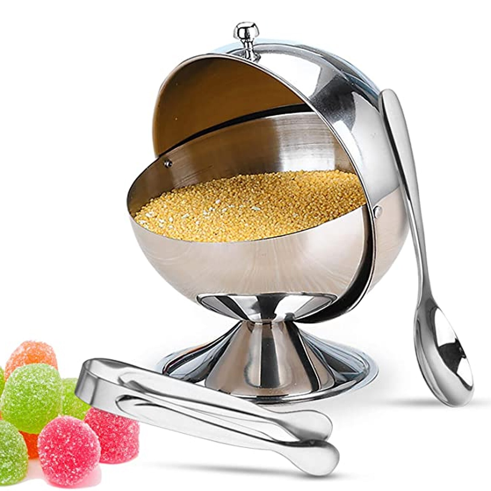 Sugar Bowl With Lid Round Dust-Proof Stainless Steel Sugar Container For Kitchen