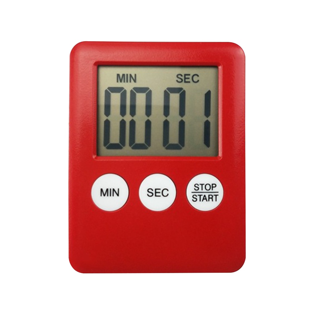 Kitchen Digital Timer Cooking Studying Count-down Clock LCD Screen Display Alarm Kitchen Gadget: Red