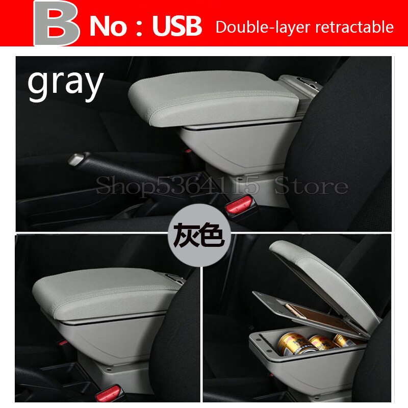 For Fiat 500 armrest box USB Charging heighten Double layer central content holder ashtray accessories: B   gray  No USB