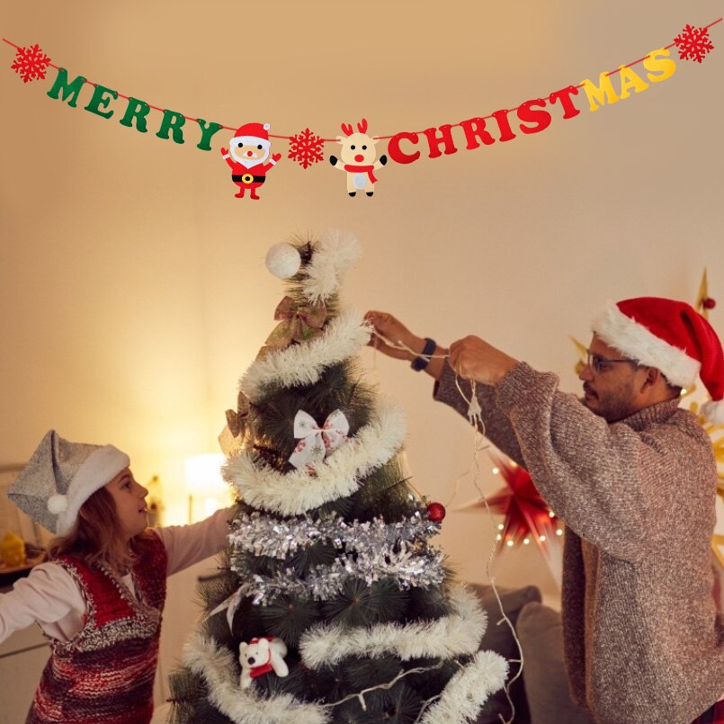 1pc guirlandes de bannières joyeux noël, bricolage, artisanat en papier, lettres multi-styles, décoration florale pour la maison, décoration suspendue de noël