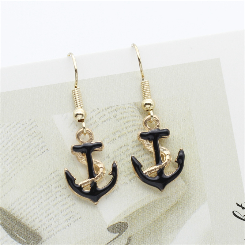 Pendientes colgantes de ancla Retro para mujer, aretes de gota de aceite de aleación, lindos objetos pequeños, joyería de personalidad, para damas: PLATEADO