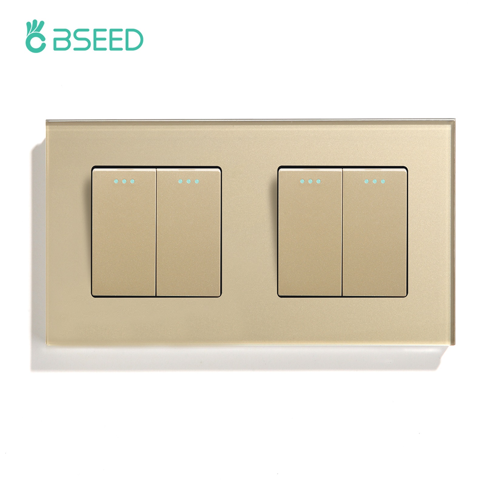 BSEED – interrupteur poussoir mécanique pour applique murale, 1/2 gangs, 1 voie, bouton de commutation à rebond automatique avec cadre en verre, 250V: green