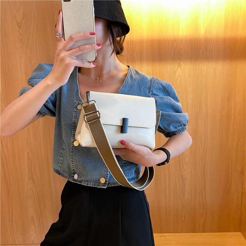 lässig Pu Leder Kleine Schulter Taschen Für Frauen Mit Breiten Gurt Weiblichen Einfarbig Crossbody Bote Reise praktisch Taschen
