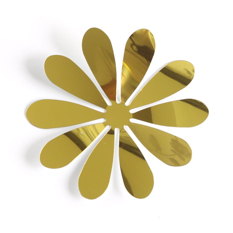 12 stk/sæt 3d spejl blomst wallstickers guld sølv lilla fest bryllup indretning til boligdekorationer klistermærke på væggen: Guld