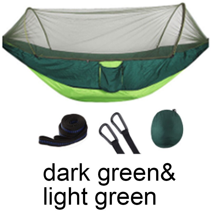 Utendørs myggnett fallskjerm hengekøye telt bærbar campinghage hengende soveseng høystyrke sovehuske 250 x 120cm: Mørk lys grønn